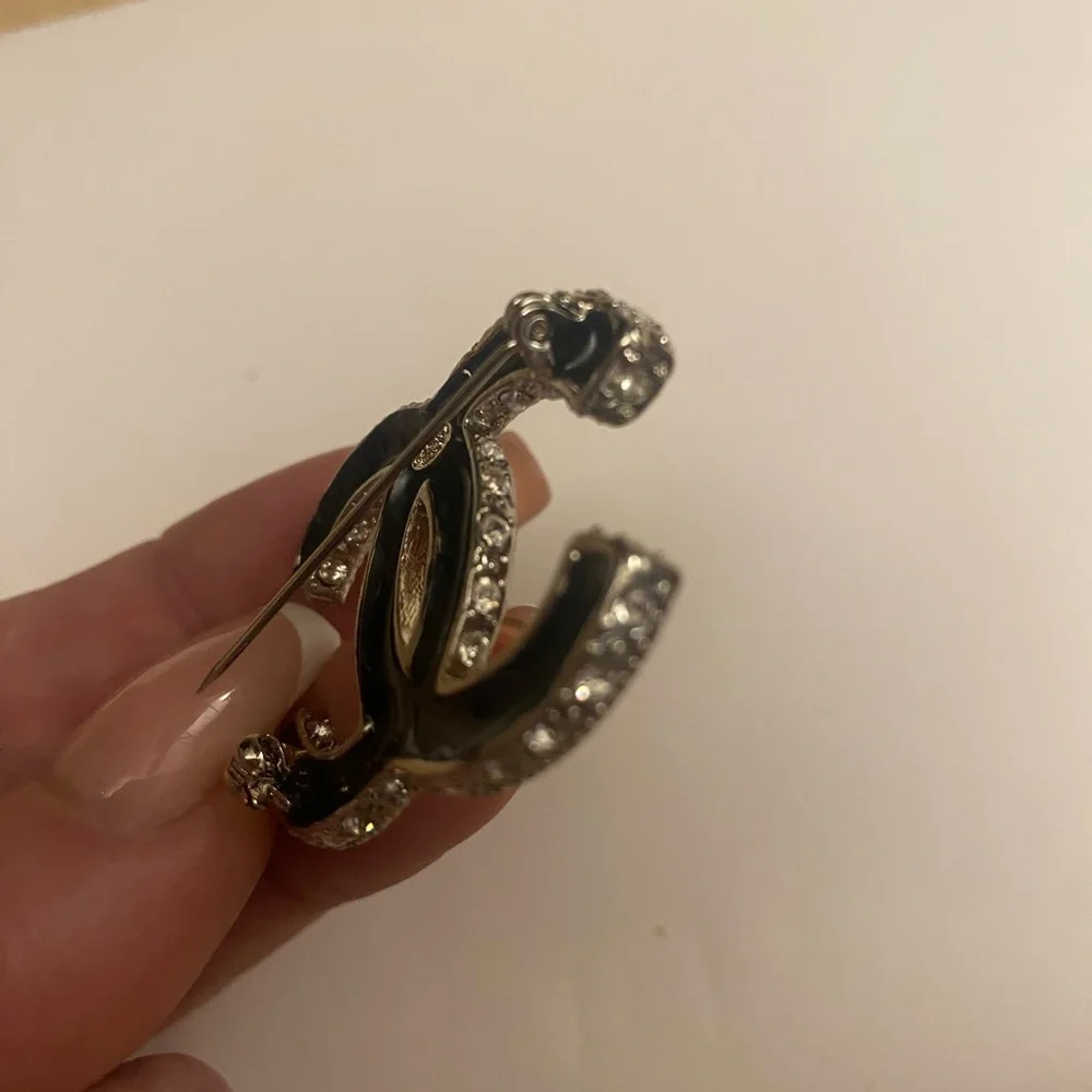 CHANEL Classic Textured Crystal Interlocking CC Logo Brooch Pin